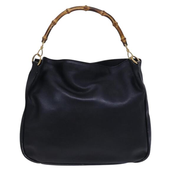 GUCCI Bamboo Hand Bag Leather Black Gold 001 001 - Picture 2 of 16